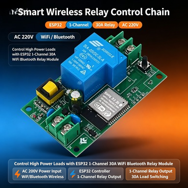 Espressif Esp32 - ESP32 AC 220V 1-kanaals 30A relaisontwikkelbord,