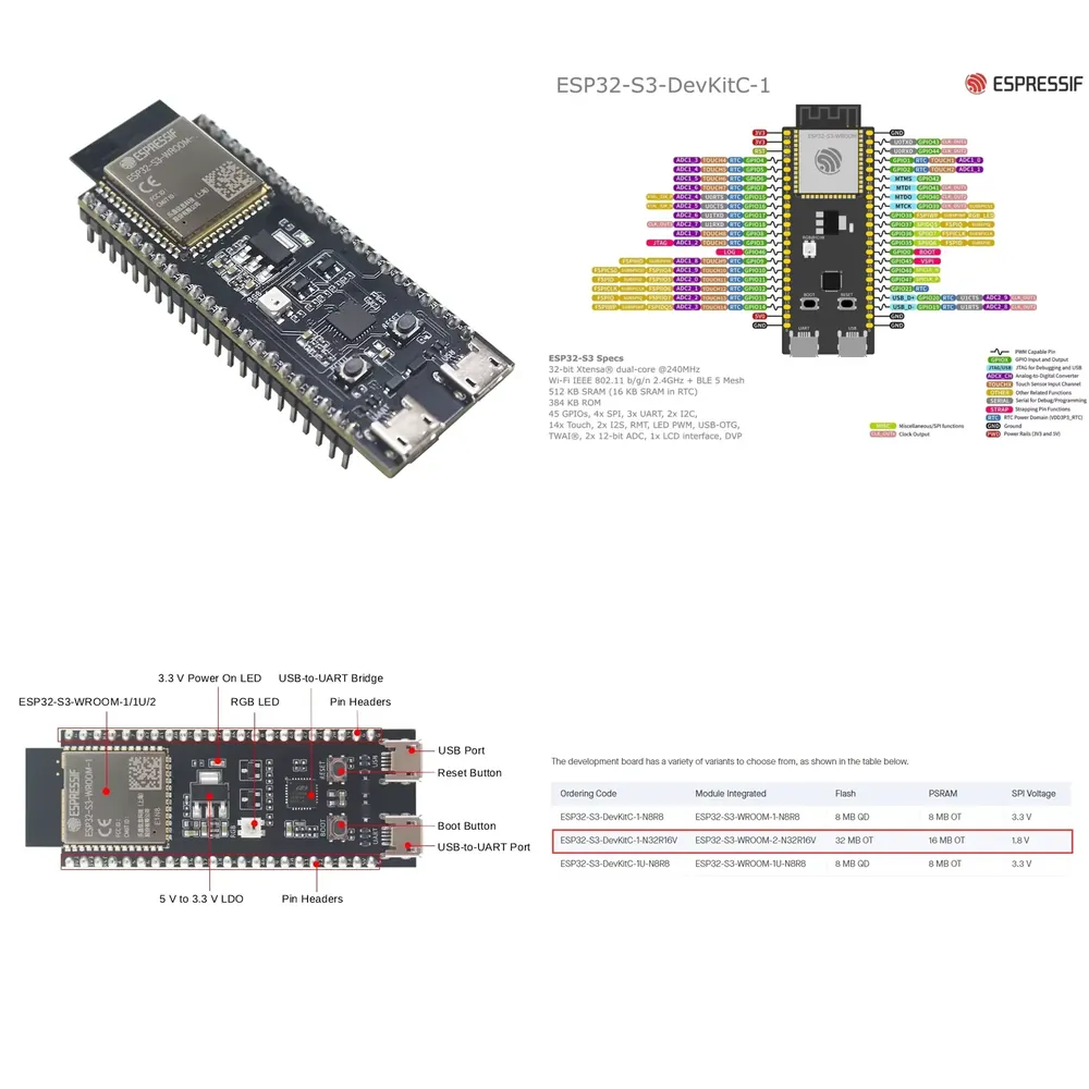 Esp32 S3 - Espressif ESP32-S3-DevKitC-1 ontwikkelbord, voorzien van de