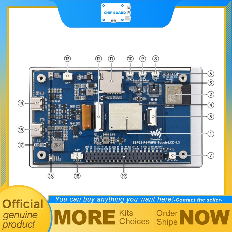 Esp32 P4 - Waveshare ESP32-P4-WIFI6 4,3-inch touchscreen-ontwikkelbord, 480×800 LCD,